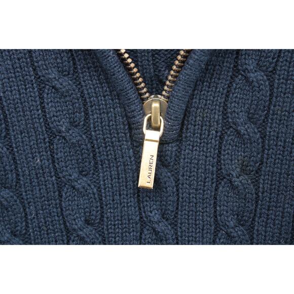 VTG Lauren Ralph Lauren Sweater Women's Large Blue Crest Logo 1/4 Zip Cable Knit - Picture 5 of 12
